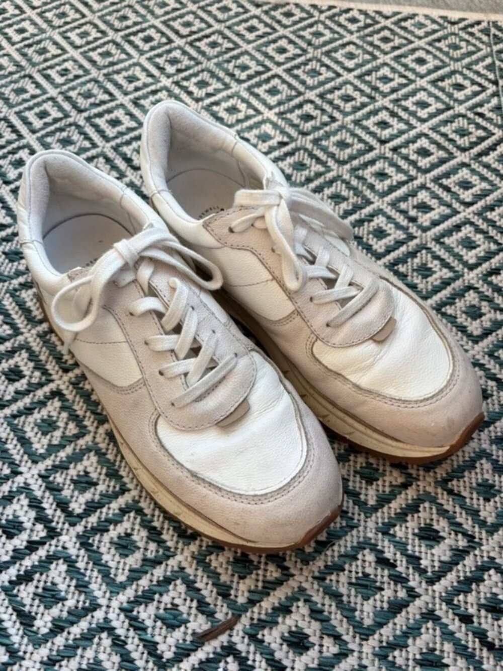 Madewell MWL Kickoff Trainer Sneakers Leather Suede Neutral Sz 7.5 Clean Girl